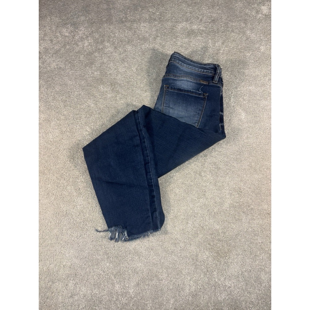 Kancan Jeans Womens Size 7/27 Blue Distressed Skinny Mid Rise Raw Hem Button Fly